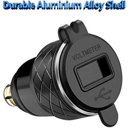 iMESTOU DIN Hella Plug Moto Dual USB Téléphone Chargeur Aluminium avec Voltmètre Imperméable Compatible avec des Motos 12V/24V B