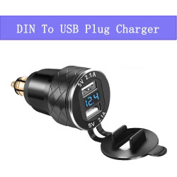 iMESTOU DIN Hella Plug Moto Dual USB Téléphone Chargeur Aluminium avec Voltmètre Imperméable Compatible avec des Motos 12V/24V B