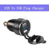 iMESTOU DIN Hella Plug Moto Dual USB Téléphone Chargeur Aluminium avec Voltmètre Imperméable Compatible avec des Motos 12V/24V B