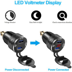 iMESTOU Chargeur de Moto en Aluminium DIN Dual USB Chargeur Rapide 3.0A Hella Adaptateur USB avec Voltmètre Compatible avec BMW 