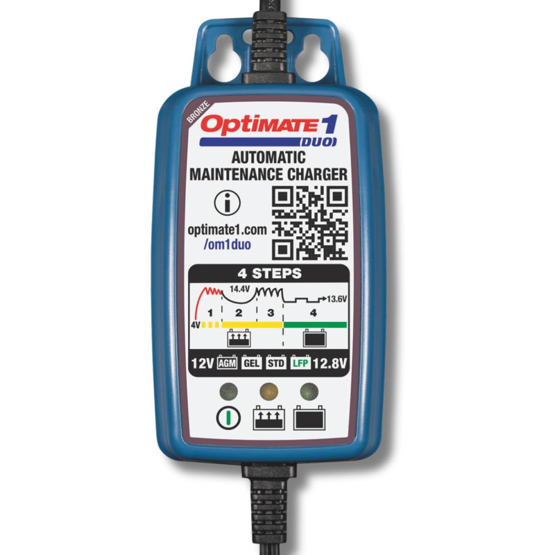 OptiMate 1-Duo-Chargeur automatique de batterie de moto au lithium et plomb-acide, 12 V