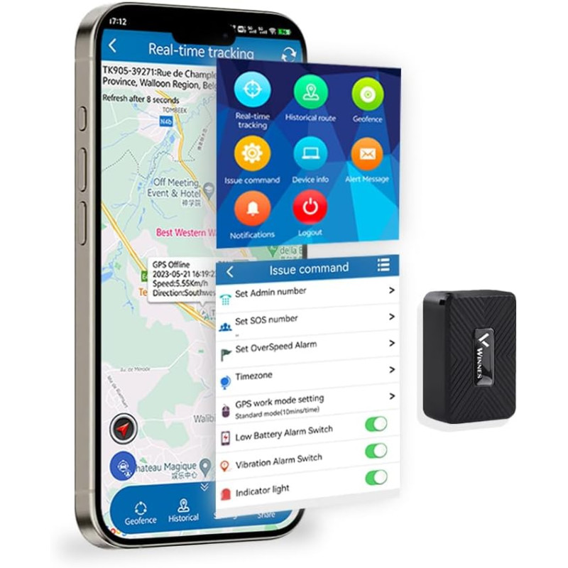 Traceur Winnes Enfant Mini avec Micro GPS pour Voiture Moto Vélo Valise - Suivi en Temps Réel Antivol avec Batterie 1500mAh, Mag