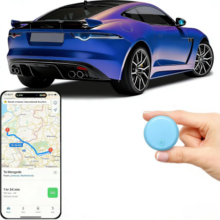 Traceur GPS sans Abonnement pour Voiture, Fixation magnétique Smart Tag Traceur Compatible iOS, Imperméable IP68, Idéal pour Bag