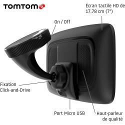 Gps TomTom GO Discover, Ecran HD 7 Pouces, Info Trafic, Alertes de Zones de Danger, Cartes Monde, Mise à Jour Rapide via WiFi, P