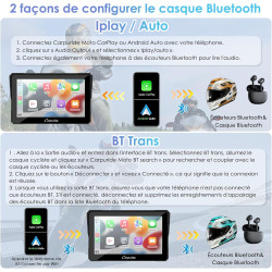 Carpuride w702 écran gps carplay pour moto, carplay sans fil & android auto, écran tactile étanche 7", double bleutooth, navigat