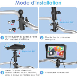 Carpuride w702 écran gps carplay pour moto, carplay sans fil & android auto, écran tactile étanche 7", double bleutooth, navigat
