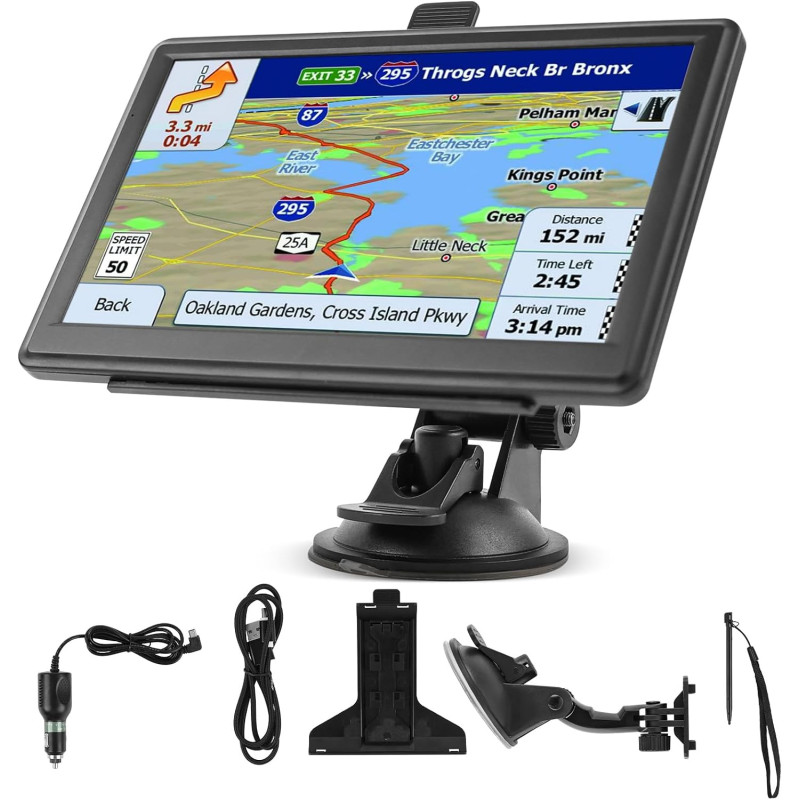 Riloer Kit de Navigation GPS Universel pour Voiture, Camion, caravanes, Poids Lourd, Camping-Car, écran 7" avec Support et émett