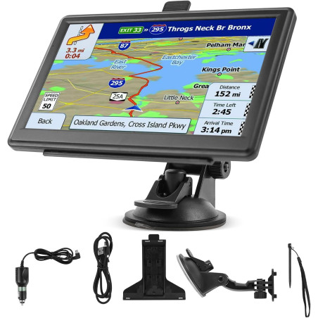 Riloer Kit de Navigation GPS Universel pour Voiture, Camion, caravanes, Poids Lourd, Camping-Car, écran 7" avec Support et émett