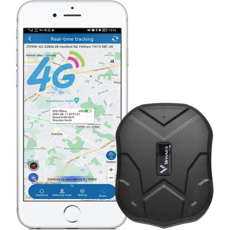 Tracker GPS Winnes Traceur GPS Voiture 4G LTE Distance Illimitée Suivi en Temps Réel Distance Infinie Aimant Intégré Étanche Gér