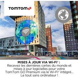 TomTom GPS Voiture GO Premium, 5 Pouces, Info Trafic, Alertes de Zones de Danger, Cartes Monde, Mise à Jour via WiFi, Appels mai