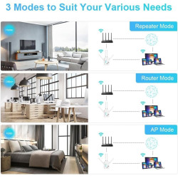 Répéteur WiFi Puissant 1200Mbps, Amplificateur WiFi avec 4 Antennes,(2.4GHz/5GHz) WiFi Extender WiFi Booster, Port Ethernet Giga