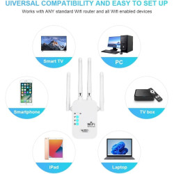 Répéteur WiFi Puissant 1200Mbps, Amplificateur WiFi avec 4 Antennes,(2.4GHz/5GHz) WiFi Extender WiFi Booster, Port Ethernet Giga