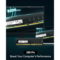Lexar UDIMM RAM DDR4 32Go, 3200 MHz Mémoire, DRAM 288-Pin U-DIMM pour PC, Desktop, Computer, Memoire Haute Performance, Module R