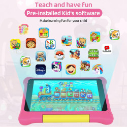 Tablette Enfants 7 Pouces, Android Tablette pour Enfants 5Go+32Go+128Go, Applications pour Enfants Préinstallées et Contrôle Par