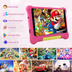Tablette Enfants 7 Pouces, Android Tablette pour Enfants 5Go+32Go+128Go, Applications pour Enfants Préinstallées et Contrôle Par