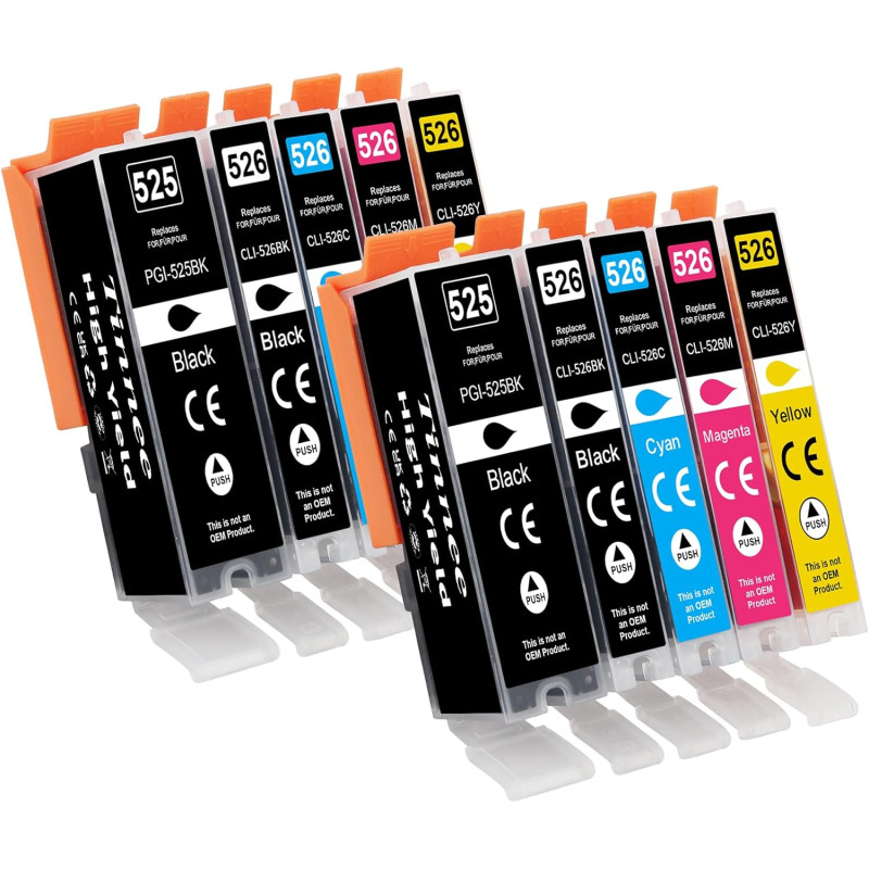 10X PGI-525XL CLI-526XL Cartouche d'encre Compatible pour Canon 525 XL 526 XL Canon PGI-525 CLI-526 pour PIXMA MG5350 MG5150 MG6