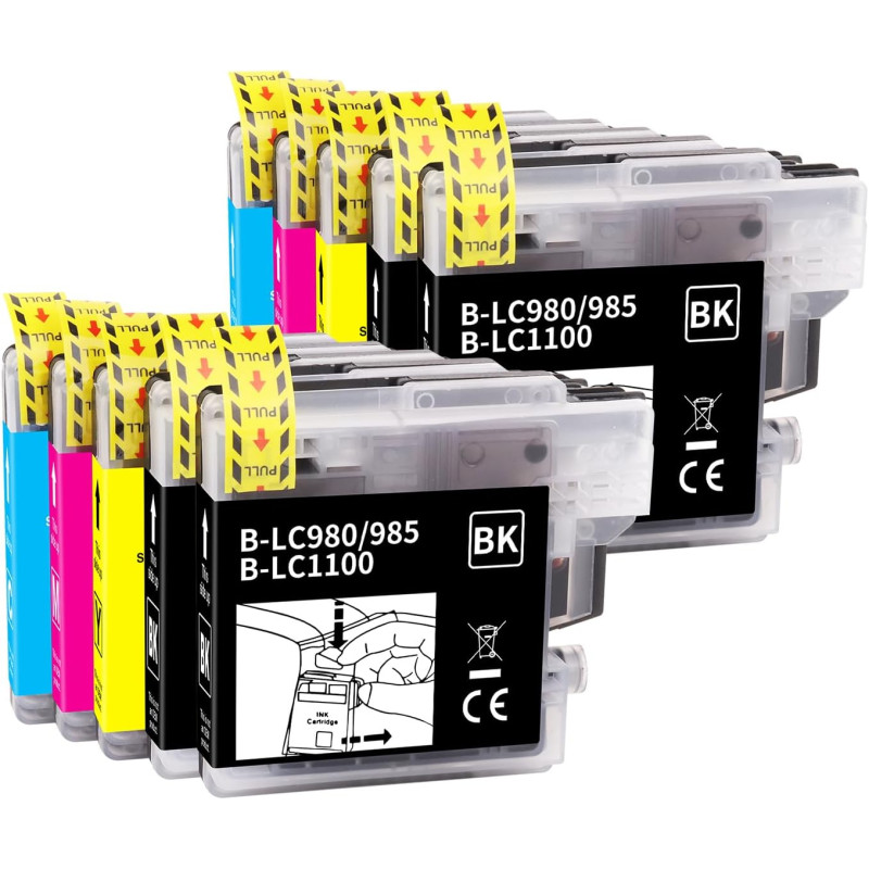 10-Pack LC1100XL LC980XL Cartouche d'encre Compatible pour Brother LC1100 LC980 LC985 pour Brother DCP-195C DCP-585CW DCP-385C D