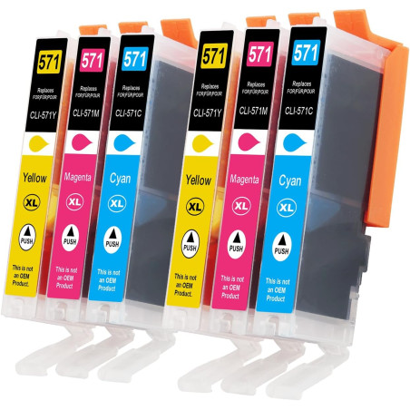 Lot de 6 cartouches d'encre CLI-571 XL compatibles avec Canon 571 Multipack Canon 571XL pour Canon Pixma TS5050 MG5750 TS5055 MG