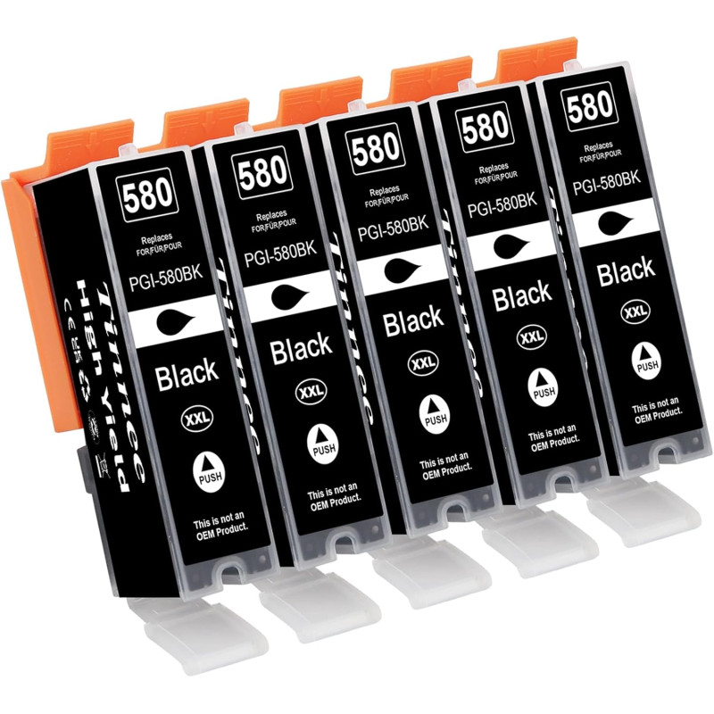 5X 580XXL Compatible pour Cartouche Canon 580 PGBK PGI-580 XXL pour Canon TS8150 TS6150 TS8250 TS6151 TR8550 TR7550 TS8151 TR850
