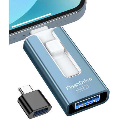 GNASEET Clé USB 256 Go, Transfert Grande Vitesse 3.0, 4 en 1, Stockage Photos, Vidéos, Fichiers pour iOS, Android, Pad, Type C e