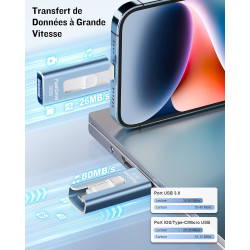 GNASEET Clé USB 256 Go, Transfert Grande Vitesse 3.0, 4 en 1, Stockage Photos, Vidéos, Fichiers pour iOS, Android, Pad, Type C e