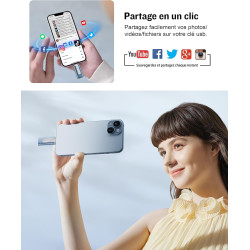 GNASEET Clé USB 256 Go, Transfert Grande Vitesse 3.0, 4 en 1, Stockage Photos, Vidéos, Fichiers pour iOS, Android, Pad, Type C e