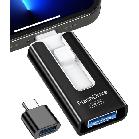 GNASEET Cle USB 256 Go, Clé USB 3.0 Transfert Grande Vitesse, 4 en 1 Clef USB Photo Stick Mémoire Externe pour iOS, Android, Pad