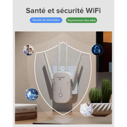 2026 Nouveau Répéteur WiFi Puissant 1200Mbps, WiFi Booster Double Bande 5GHz & 2.4GHz Amplificateur WiFi Puissant avec WPS, WiFi