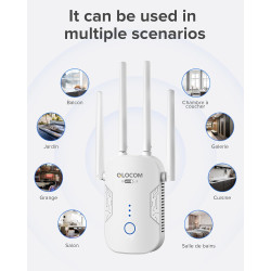 2026 Nouveau Répéteur WiFi Puissant 1200Mbps, WiFi Booster Double Bande 5GHz & 2.4GHz Amplificateur WiFi Puissant avec WPS, WiFi