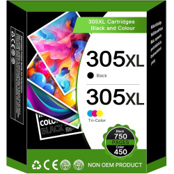 305XL Cartouches Noir et Couleur-1200 Pages,Compatible avec Cartouche HP 305 pour DeskJet 2800e/ 2810e/ 2820e/ 2700/ 2710e/ 2720