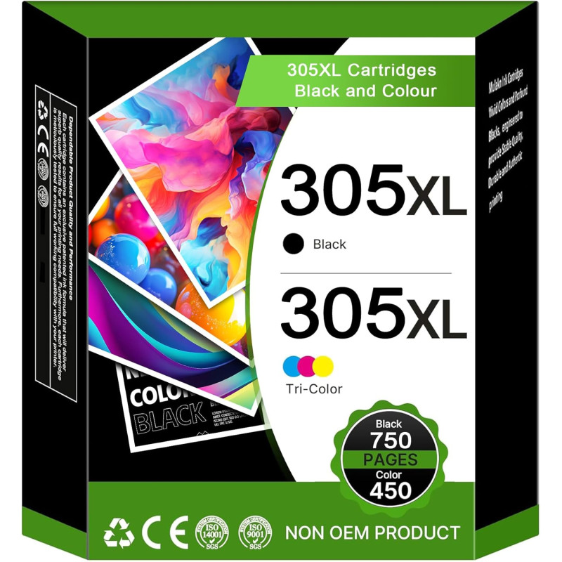 305XL Cartouches Noir et Couleur-1200 Pages,Compatible avec Cartouche HP 305 pour DeskJet 2800e/ 2810e/ 2820e/ 2700/ 2710e/ 2720