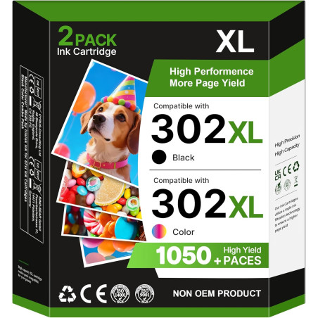 Glliter 302 XL Cartouche d'encre Remplacement pour HP 302 XL Noir et Couleur Cartouche HP 302 Encre pour DeskJet 3639 3630 3632 