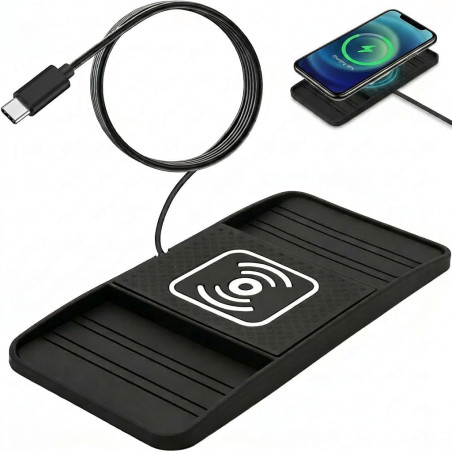15W Chargeur Voiture Induction Rapide USB-C Chargeur sans Fil Voiture avec Design à Double Encoche Tapis de Charge Rapide Antidé