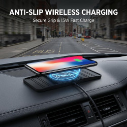 15W Chargeur Voiture Induction Rapide USB-C Chargeur sans Fil Voiture avec Design à Double Encoche Tapis de Charge Rapide Antidé
