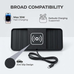 15W Chargeur Voiture Induction Rapide USB-C Chargeur sans Fil Voiture avec Design à Double Encoche Tapis de Charge Rapide Antidé
