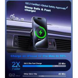 Koolehaoda Qi2.2 25W Chargeur de Voiture sans Fil Magnétique pour MagSafe,Charge Rapide,Technologie de Refroidissement TEC,Compr