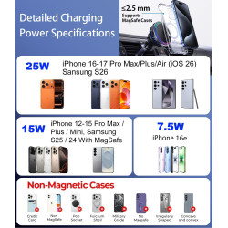 Koolehaoda Qi2.2 25W Chargeur de Voiture sans Fil Magnétique pour MagSafe,Charge Rapide,Technologie de Refroidissement TEC,Compr