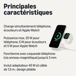 Amazon Basics Station de Recharge sans Fil 3 en 1 25 W certifiée Qi2.2, Support Pliable Compatible MagSafe pour iPhone 17/16/15/