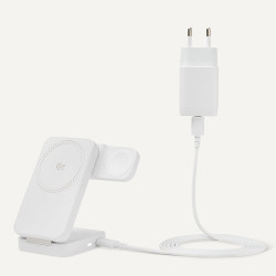 Amazon Basics Station de Recharge sans Fil 3 en 1 25 W certifiée Qi2.2, Support Pliable Compatible MagSafe pour iPhone 17/16/15/