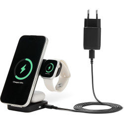 Amazon Basics Station de recharge sans fil 3 en 1 25 W certifiée Qi2.2, support pliable compatible MagSafe pour iPhone 17/16/15/