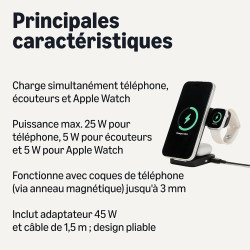Amazon Basics Station de recharge sans fil 3 en 1 25 W certifiée Qi2.2, support pliable compatible MagSafe pour iPhone 17/16/15/