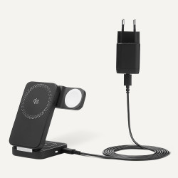 Amazon Basics Station de recharge sans fil 3 en 1 25 W certifiée Qi2.2, support pliable compatible MagSafe pour iPhone 17/16/15/