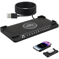 Chargeur Induction Voiture 15W, Chargeur sans Fil Rapide pour Voiture, Antidérapant avec Plaque d'Immatriculation et Câble USB 1