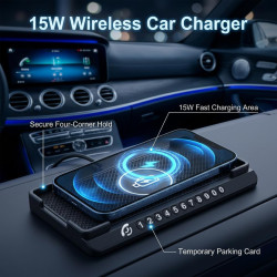 Chargeur Induction Voiture 15W, Chargeur sans Fil Rapide pour Voiture, Antidérapant avec Plaque d'Immatriculation et Câble USB 1
