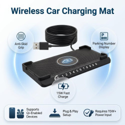 Chargeur Induction Voiture 15W, Chargeur sans Fil Rapide pour Voiture, Antidérapant avec Plaque d'Immatriculation et Câble USB 1