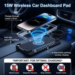 Chargeur Induction Voiture 15W, Chargeur sans Fil Rapide pour Voiture, Antidérapant avec Plaque d'Immatriculation et Câble USB 1
