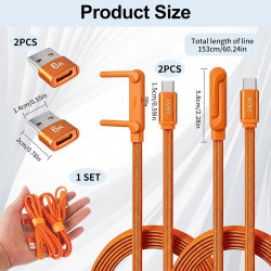 Câble USB C 240W 2 pièces avec 2 adaptateurs USB-A vers USB-C, chargeur support invisible 2 en 1 avec support téléphone, angle 9