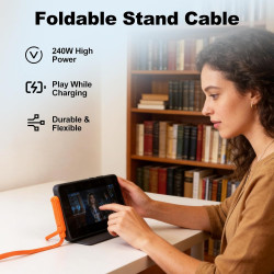 Câble USB C 240W 2 pièces avec 2 adaptateurs USB-A vers USB-C, chargeur support invisible 2 en 1 avec support téléphone, angle 9