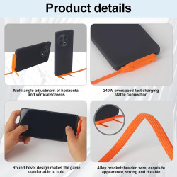 Câble USB C 240W 2 pièces avec 2 adaptateurs USB-A vers USB-C, chargeur support invisible 2 en 1 avec support téléphone, angle 9