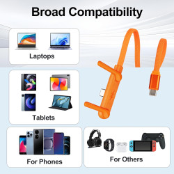 Câble USB C 240W 2 pièces avec 2 adaptateurs USB-A vers USB-C, chargeur support invisible 2 en 1 avec support téléphone, angle 9